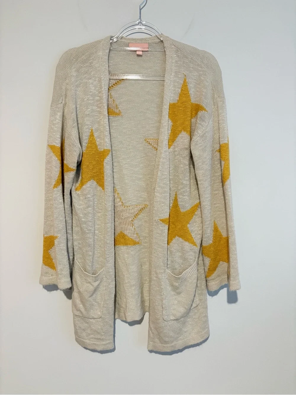 Charmed Hearts Open-Front Star Cardigan Sweater beige Yellow‎ Stars size medium